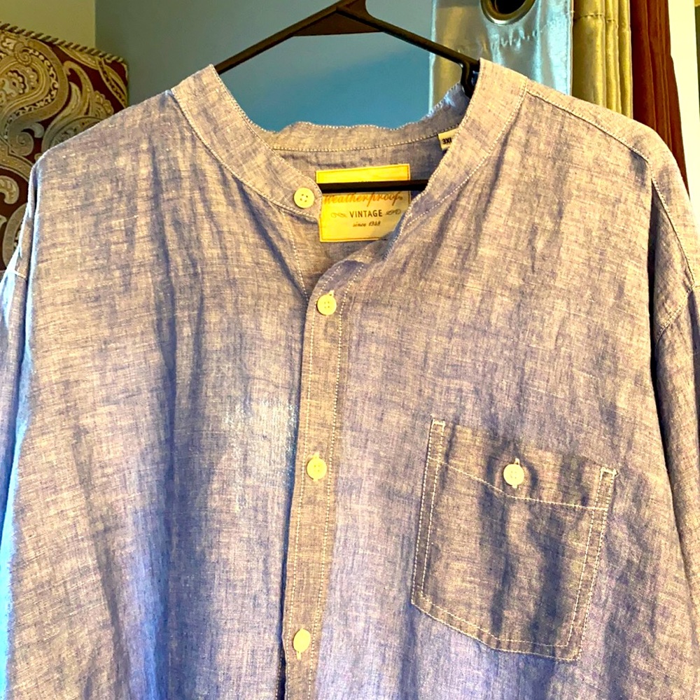Button down collarless shirt-3x
